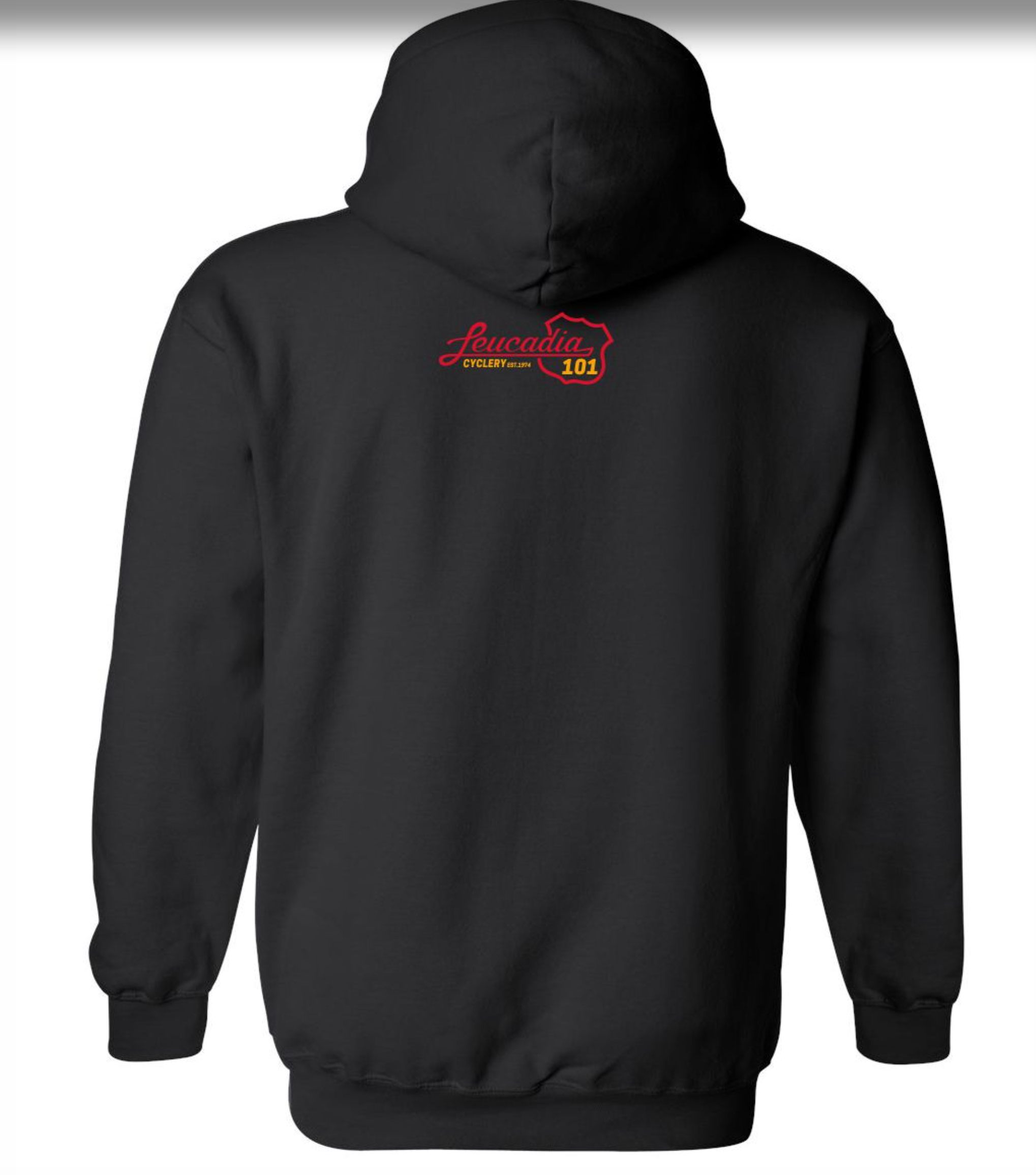 Back of the Leucadia Cyclery Heritage Hoodie in Black