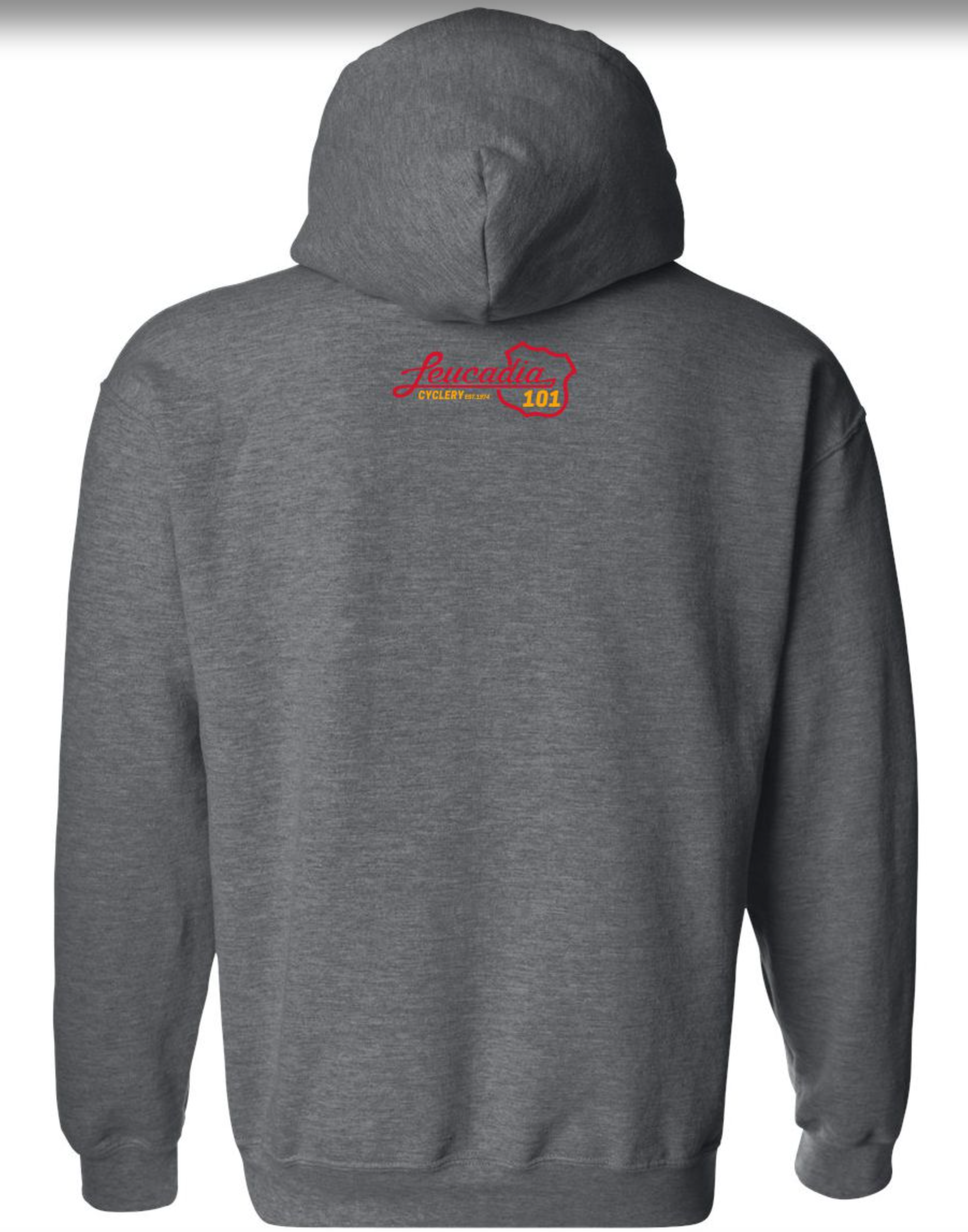 Back of the Leucadia Cyclery Heritage Hoodie in Gray