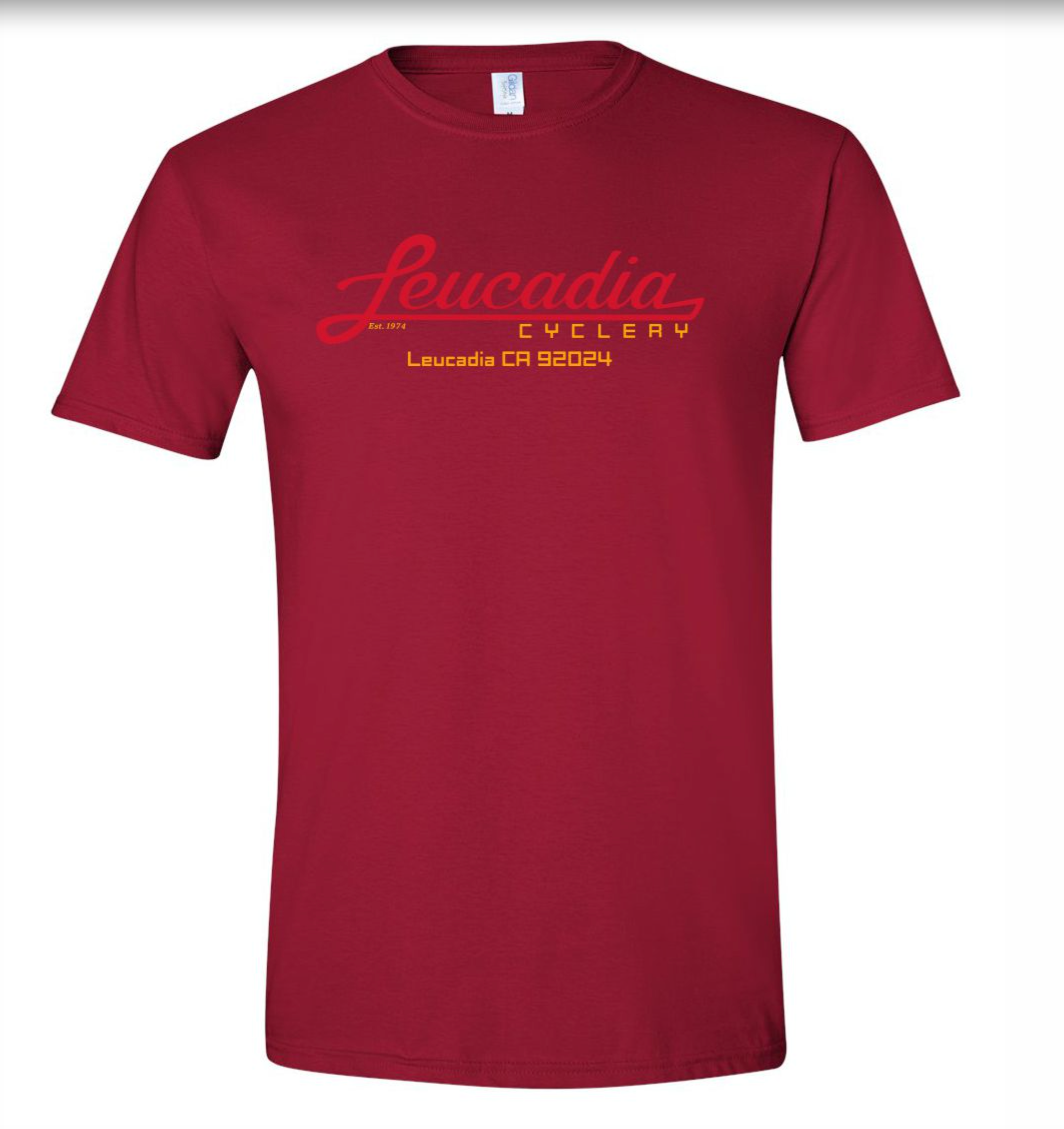 Red Leucadia Cyclery vintage print t-shirt